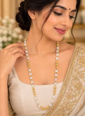 White gold-plated moti mala two-line necklace 1