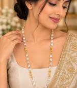 White gold-plated moti mala two-line necklace