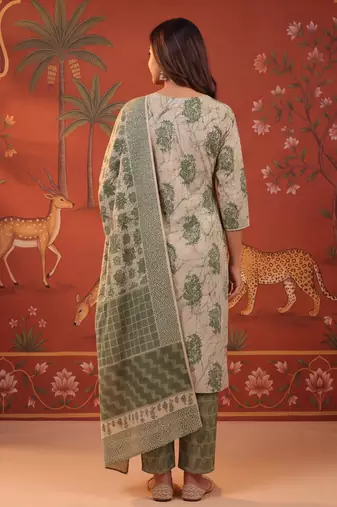 Green color smart and elegant casual formal style kurta set for girls