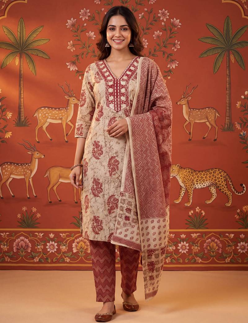 Maroon color smart and elegant casual formal style kurta set for girls