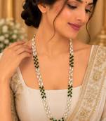 Green gold-plated moti mala three-line necklace