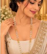 White gold-plated moti mala three-line necklace