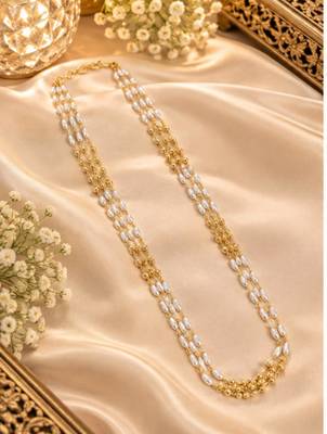 White gold-plated moti mala three-line necklace 2