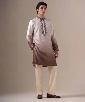 Light purple color silk fabric designer embroidery work ceremonial kurta payjama for men's 1