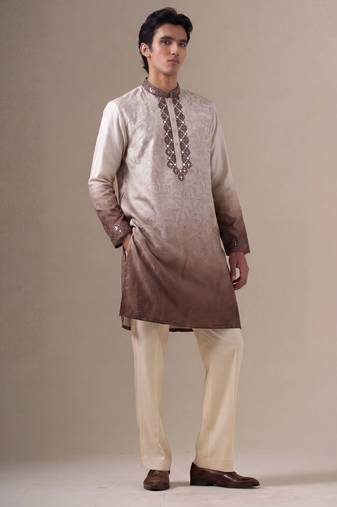 Light purple color silk fabric designer embroidery work ceremonial kurta payjama for men's