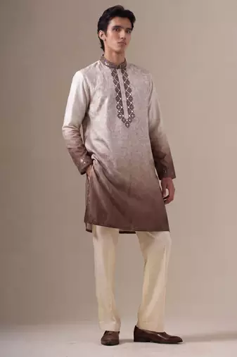 Light purple color silk fabric designer embroidery work ceremonial kurta payjama for men's