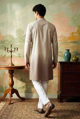 Light purple color silk fabric designer embroidery work ceremonial kurta payjama for men's 2