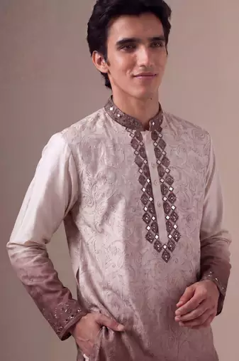 Light purple color silk fabric designer embroidery work ceremonial kurta payjama for men's