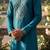 Teal color roman silk fabric designer embroidery work ceremonial kurta payjama for men's