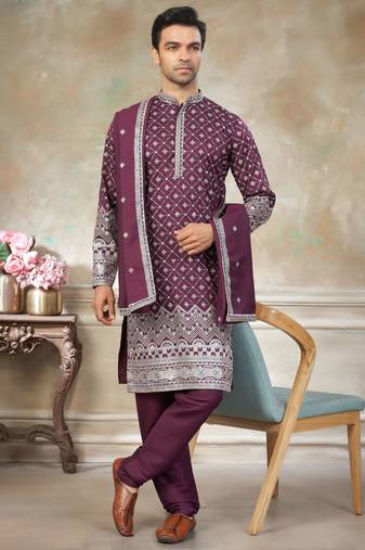 Purple color graceful heavy ceremonial attire for men's fancy looks