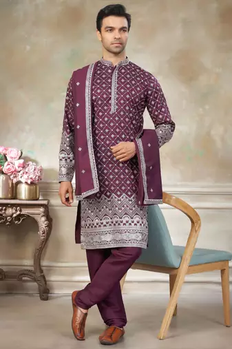 Purple color graceful heavy ceremonial attire for men's fancy looks