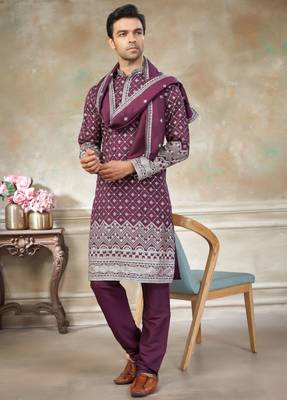 Purple color graceful heavy ceremonial attire for men's fancy looks 3