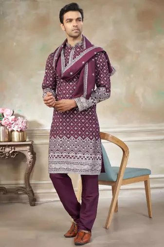 Purple color graceful heavy ceremonial attire for men's fancy looks
