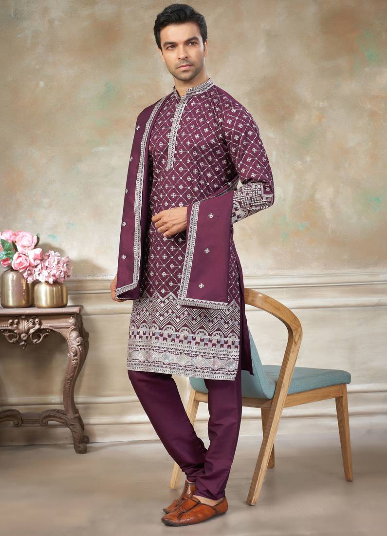 Purple color graceful heavy ceremonial attire for men's fancy looks