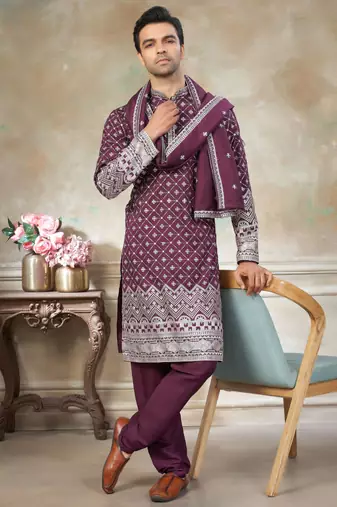 Purple color graceful heavy ceremonial attire for men's fancy looks