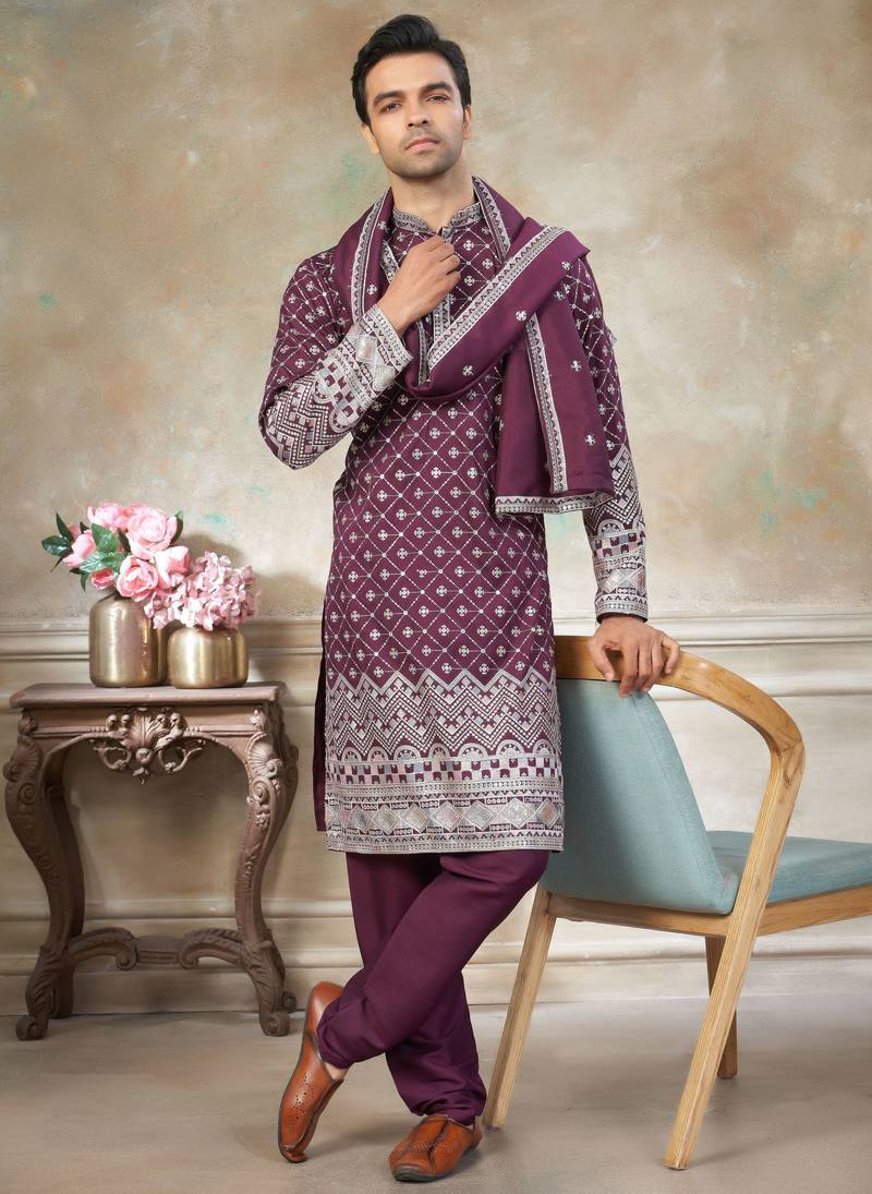 Purple color graceful heavy ceremonial attire for men's fancy looks