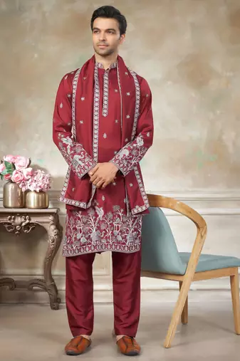 Red color graceful heavy ceremonial attire for men's fancy looks