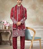 Red color graceful heavy ceremonial attire for men's fancy looks