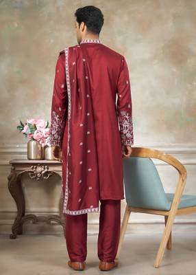 Red color graceful heavy ceremonial attire for men's fancy looks 2