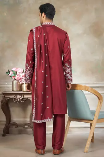 Red color graceful heavy ceremonial attire for men's fancy looks