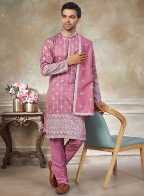 Pink color graceful heavy ceremonial attire for men's fancy looks 1