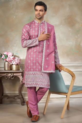 Pink color graceful heavy ceremonial attire for men's fancy looks