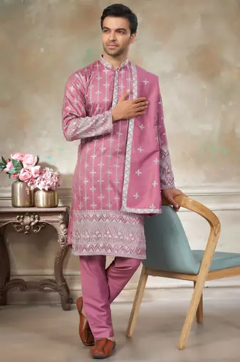 Pink color graceful heavy ceremonial attire for men's fancy looks