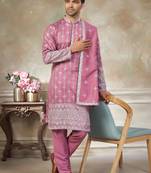 Pink color graceful heavy ceremonial attire for men's fancy looks