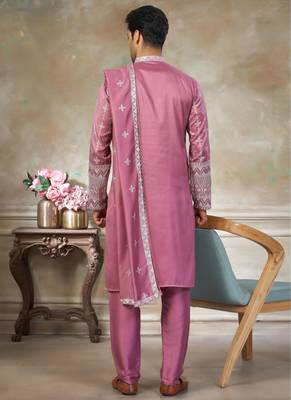 Pink color graceful heavy ceremonial attire for men's fancy looks 2