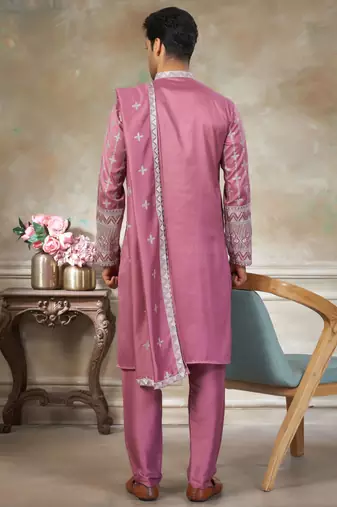 Pink color graceful heavy ceremonial attire for men's fancy looks