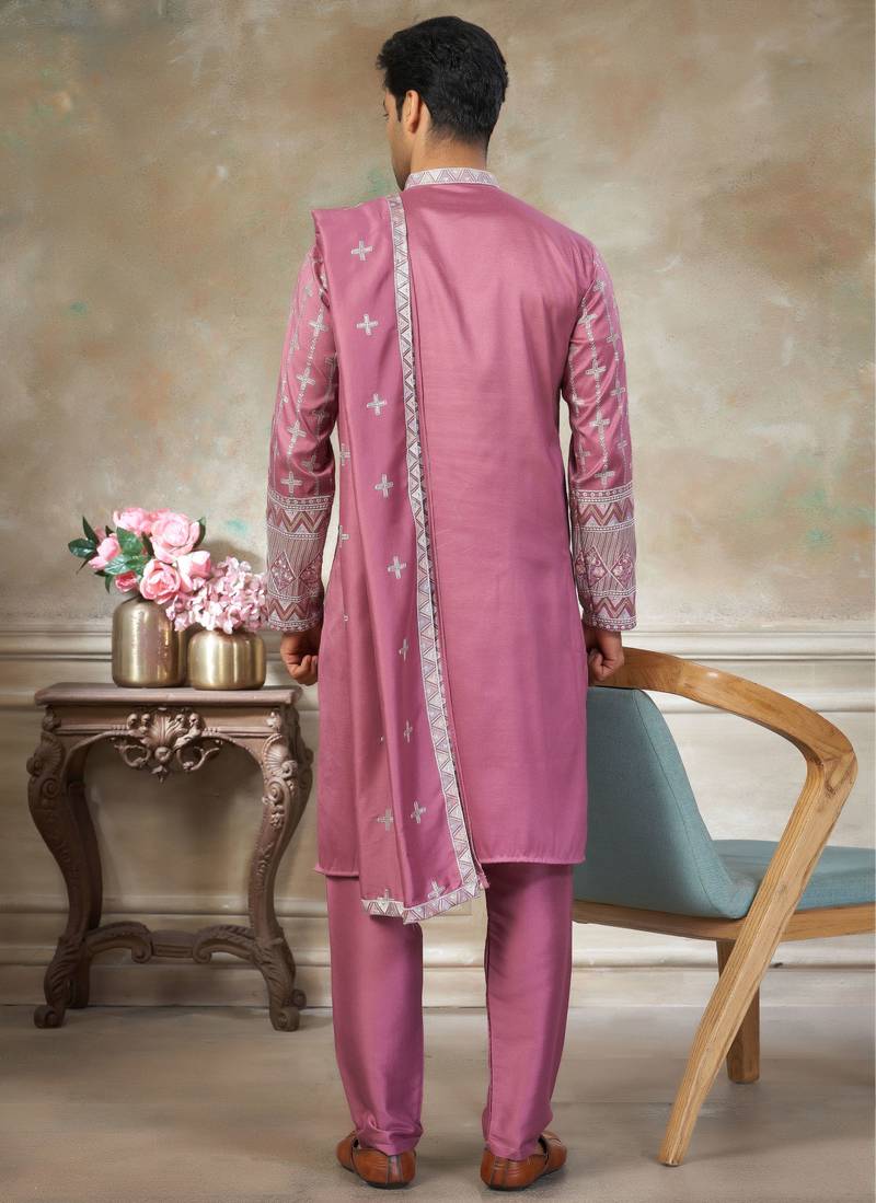 Pink color graceful heavy ceremonial attire for men's fancy looks