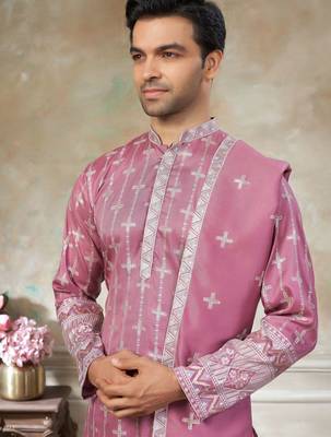 Pink color graceful heavy ceremonial attire for men's fancy looks 3