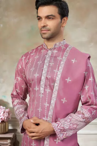 Pink color graceful heavy ceremonial attire for men's fancy looks
