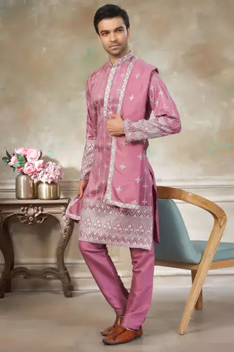 Pink color graceful heavy ceremonial attire for men's fancy looks