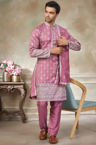 Pink color graceful heavy ceremonial attire for men's fancy looks