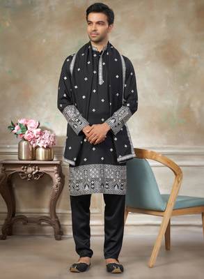 Black color graceful heavy ceremonial attire for men's fancy looks 1