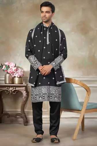 Black color graceful heavy ceremonial attire for men's fancy looks