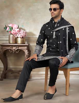 Black color graceful heavy ceremonial attire for men's fancy looks 3