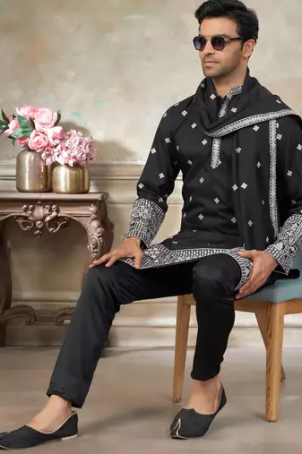 Black color graceful heavy ceremonial attire for men's fancy looks