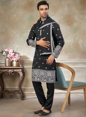 Black color graceful heavy ceremonial attire for men's fancy looks 4