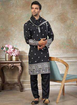 Black color graceful heavy ceremonial attire for men's fancy looks 5