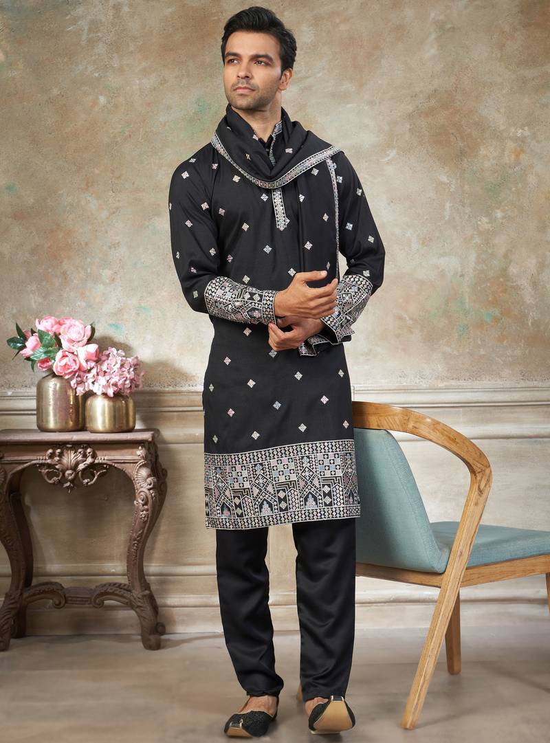 Black color graceful heavy ceremonial attire for men's fancy looks