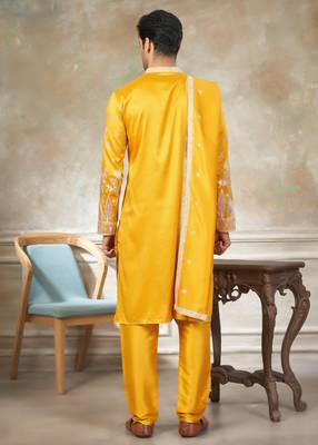Yellow color graceful heavy ceremonial attire for men's fancy looks 2