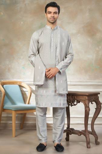 Grey color graceful heavy ceremonial attire for men's fancy looks