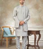 Grey color graceful heavy ceremonial attire for men's fancy looks