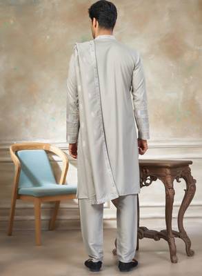 Grey color graceful heavy ceremonial attire for men's fancy looks 2