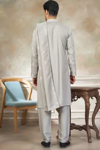 Grey color graceful heavy ceremonial attire for men's fancy looks