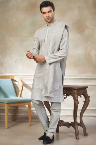 Grey color graceful heavy ceremonial attire for men's fancy looks