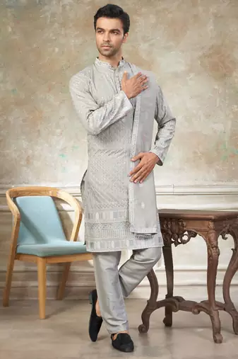 Grey color graceful heavy ceremonial attire for men's fancy looks