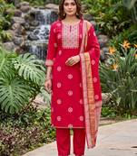 red banarasi cotton smart ceremonial salwar kameez